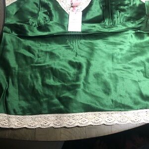 Luxurious Green 100% silk  Chemise with Lace Trim